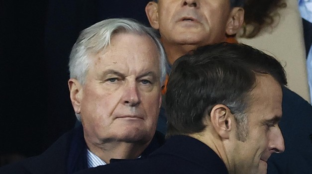 Prime minister Michel Barnier and French President Emmanuel Macron in the stands before the match REUTERS/Christian Hartmann Photo: CHRISTIAN HARTMANN/REUTERS